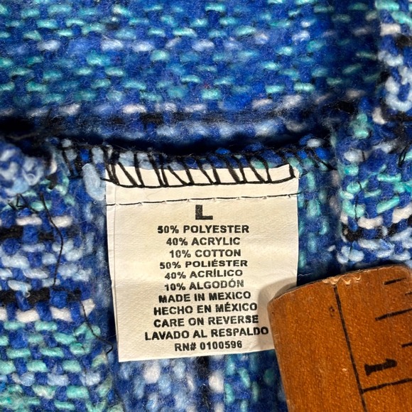 Baja Hoodie Mens L Blue Teal Striped Drug Rug Pullover Surfwear Surfer Hippie - Picture 3 of 6